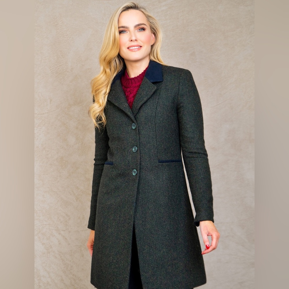 Isabella Tweed Coat - Deep Green Herringbone